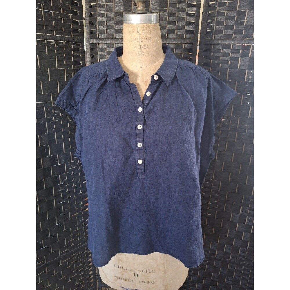 J.Crew Capitaine Baird McNutt Irish Linen Popover Shirt XL Blue Coastal Resort